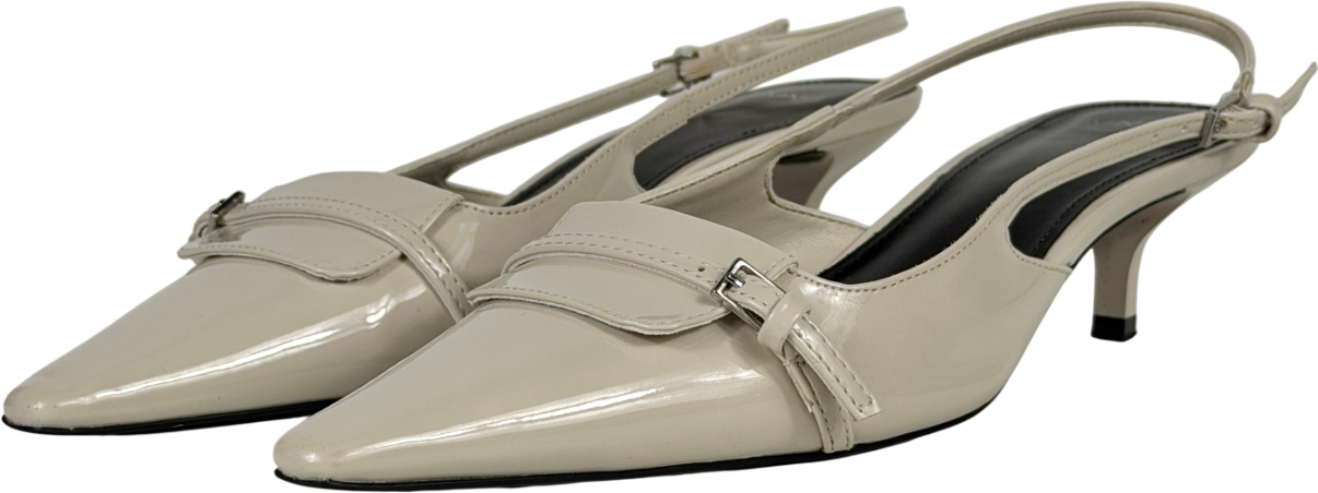 MANGO Cream Buckle Detail Sling Back Kitten Heels UK 6 EU 39 👠