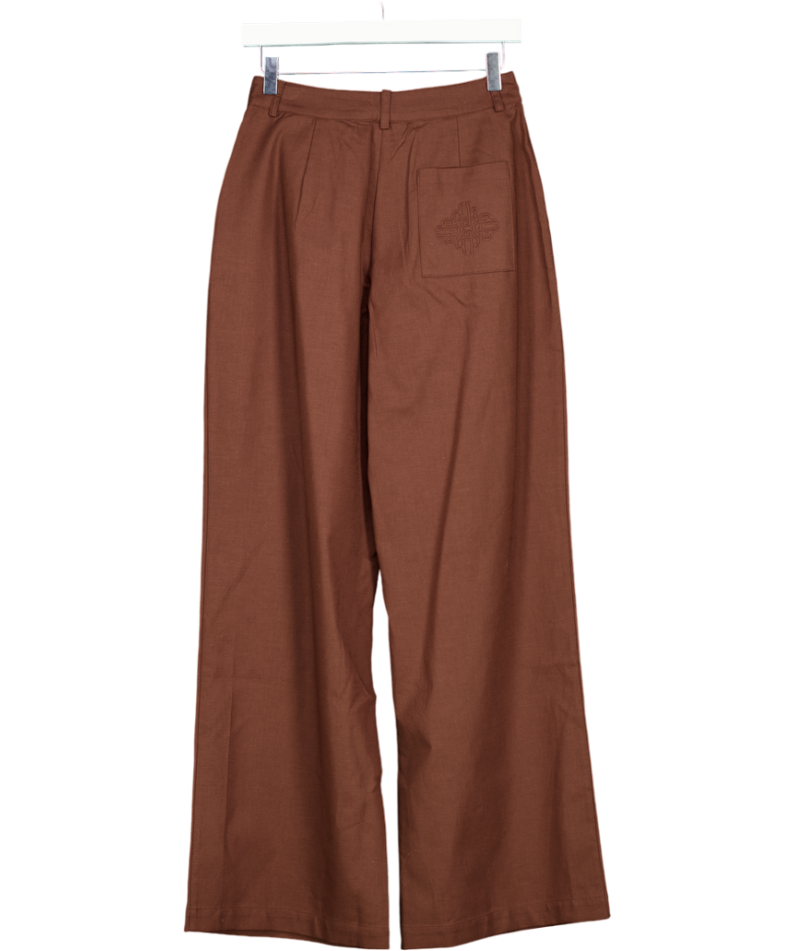 The Couture Club Brown Linen Blend Wide Leg Pleated Trouser UK 8