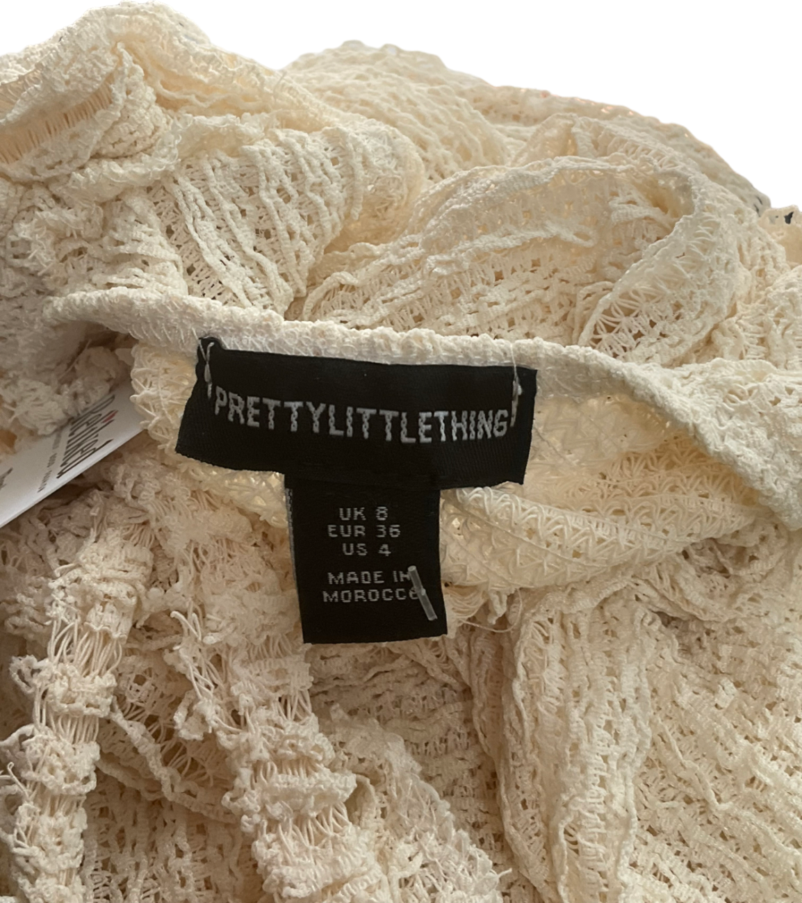 PrettyLittleThing White Crochet Flower Backless Maxi Dress UK 8