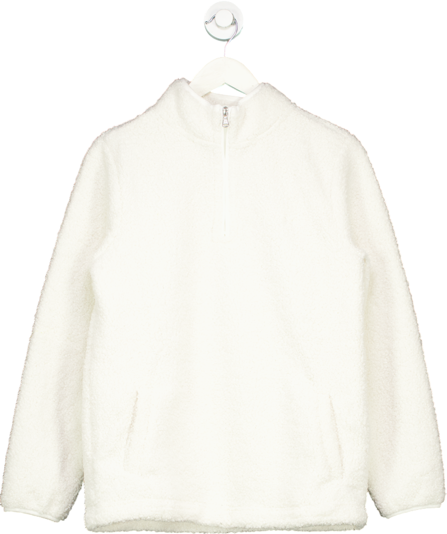 Crew Clothing Company White Borg Lounge Half Zip Sweatshirt In Marshmallow UK 8