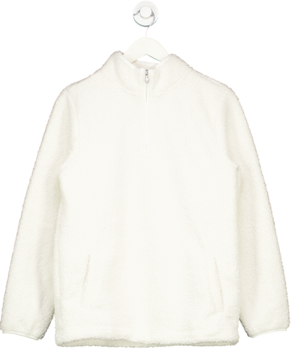 Crew Clothing Company White Borg Lounge Half Zip Sweatshirt In Marshmallow UK 8