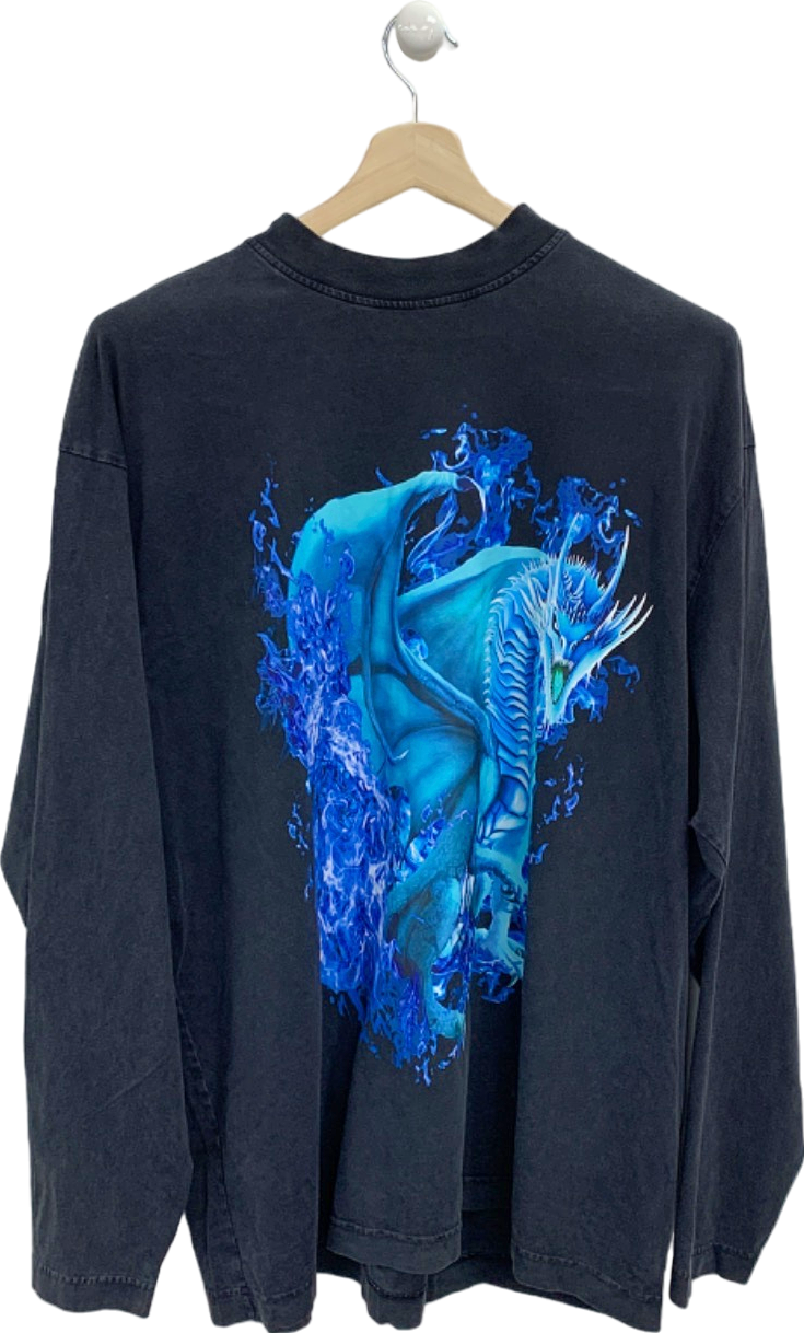 Arcana Black Dragon Print Long Sleeve T-Shirt UK XL