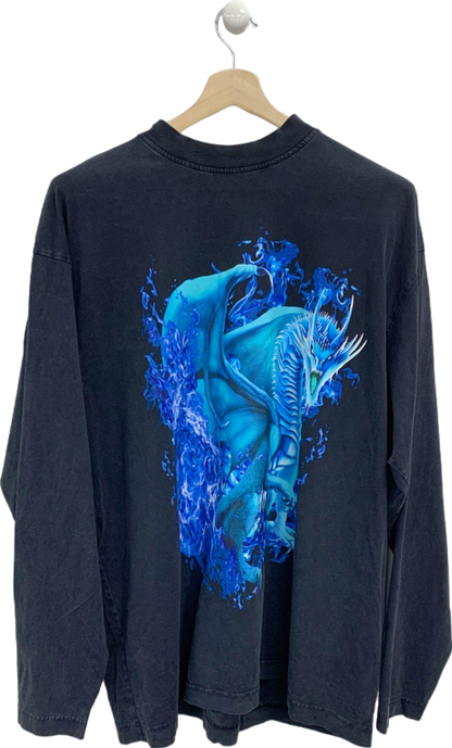 Arcana Black Dragon Print Long Sleeve T-Shirt UK XL