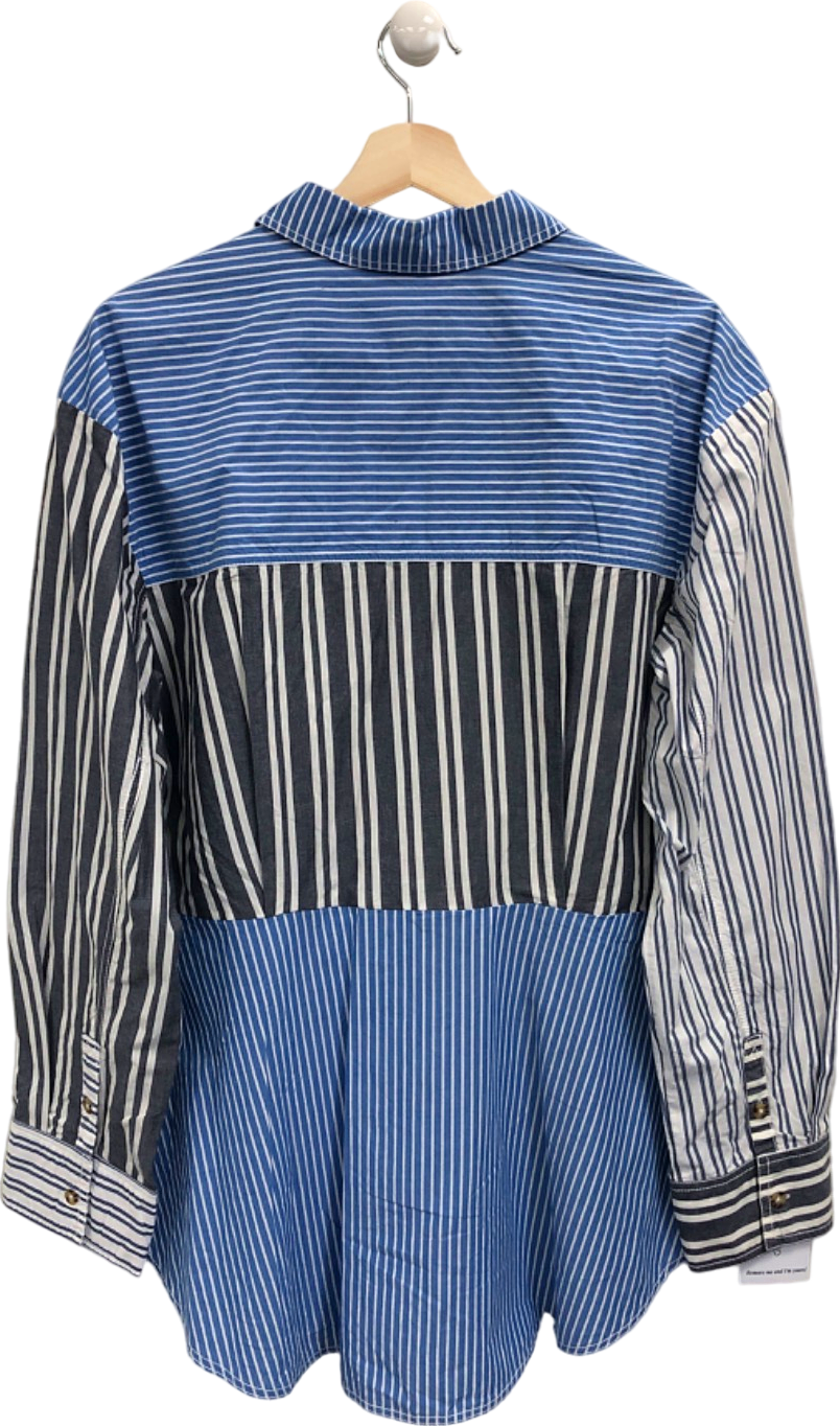 ANTHROPOLOGIE Pilcro Blue Stripe Patchwork Shirt UK L