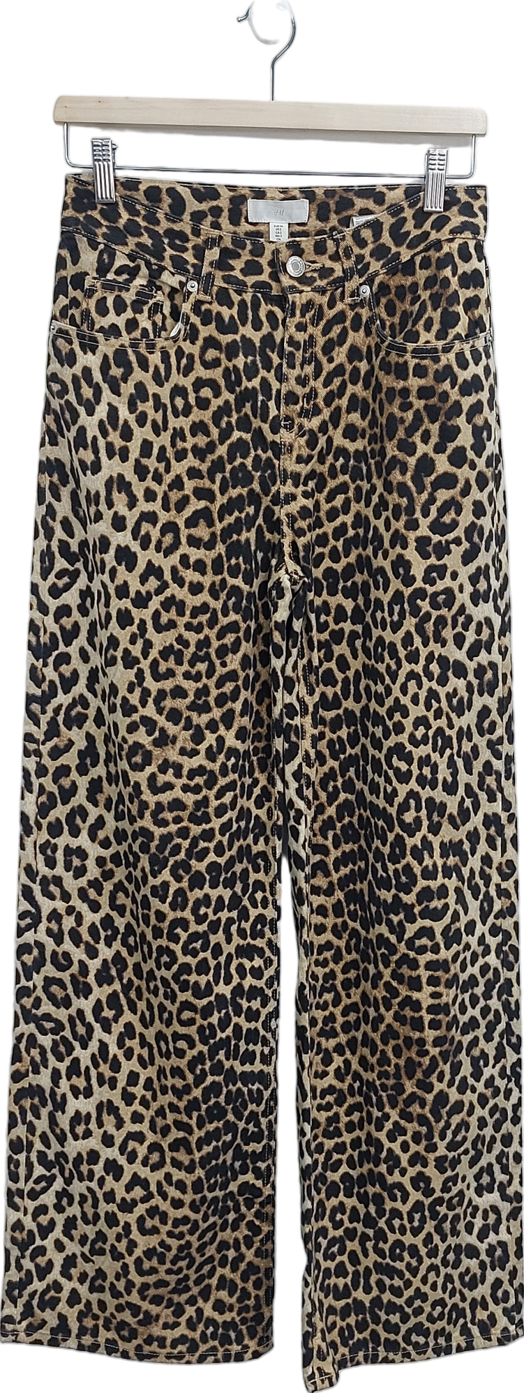 H&M Brown Wide Leg Leopard Print Jeans UK 6