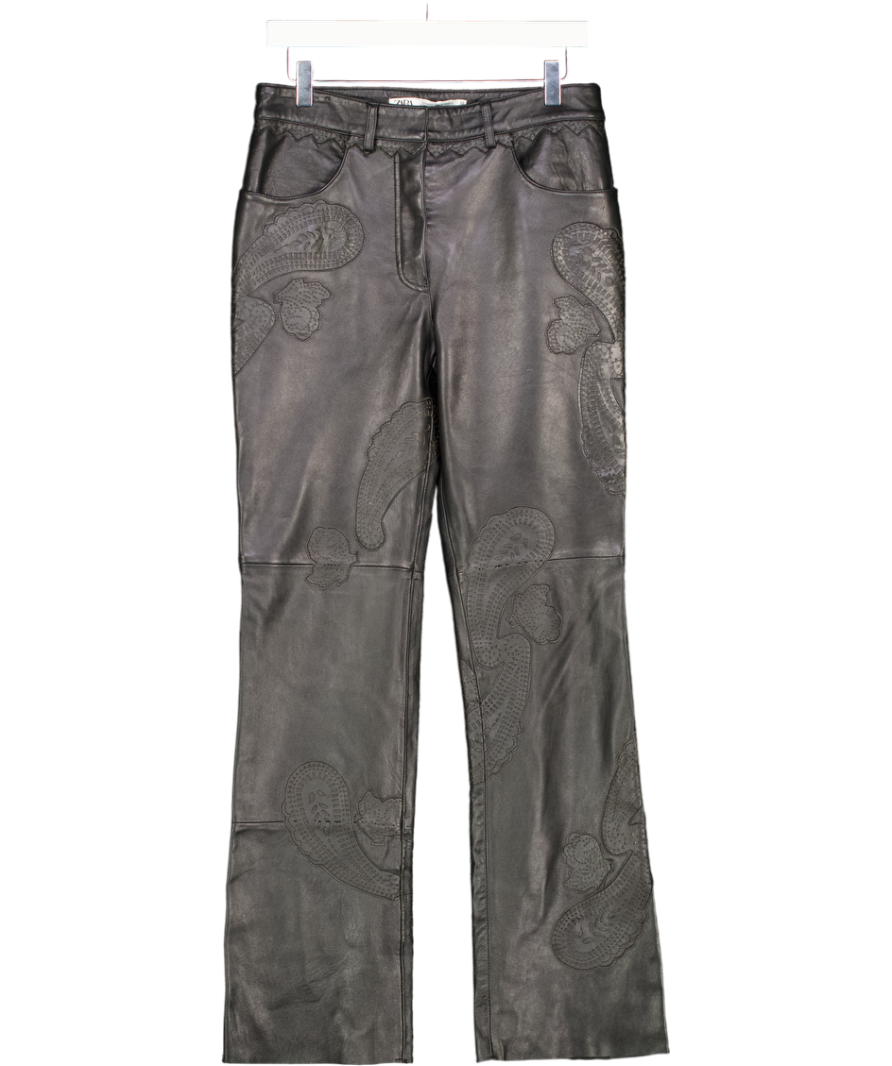 ZARA Black Ltd.edition Real Leather Embroidered Trousers UK M