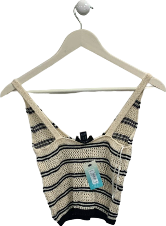 New Look Beige Black Stripe Crochet Crop Top UK S