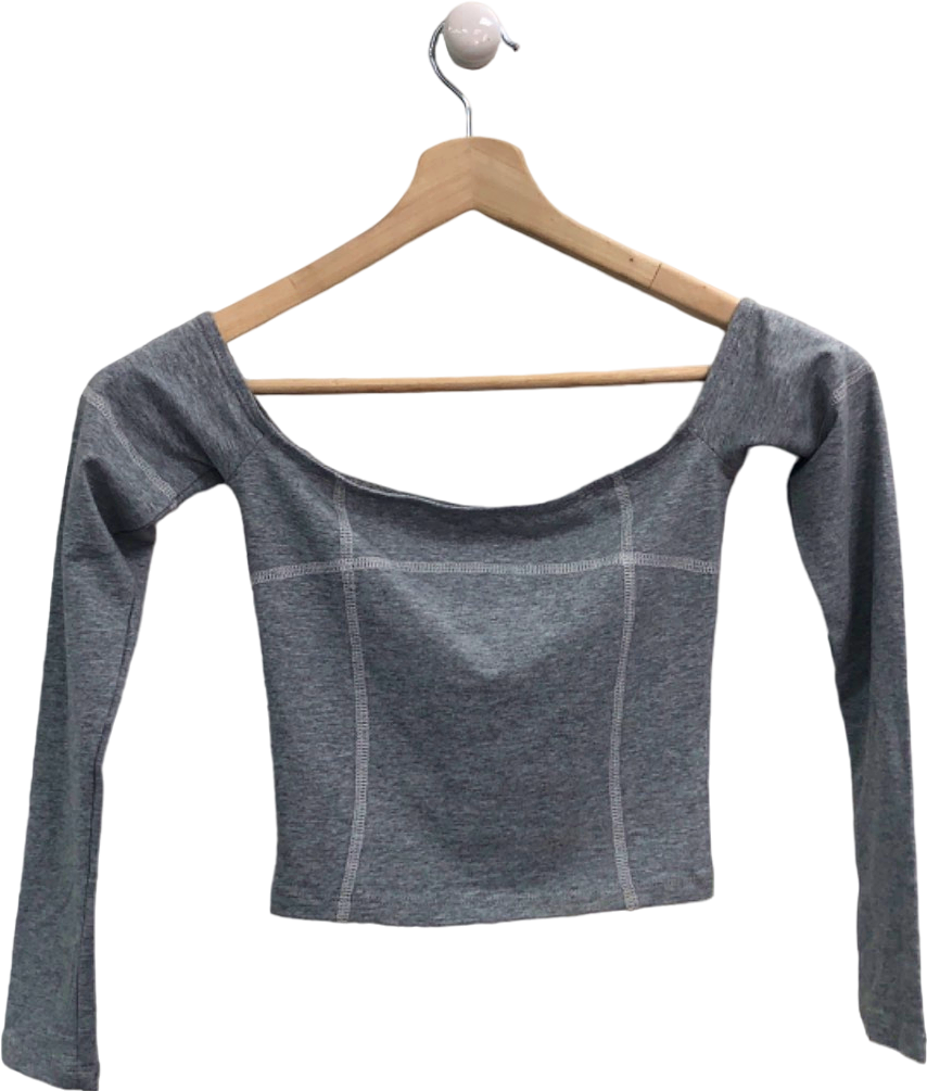 White Fox Grey Off-Shoulder Long Sleeve Top XS