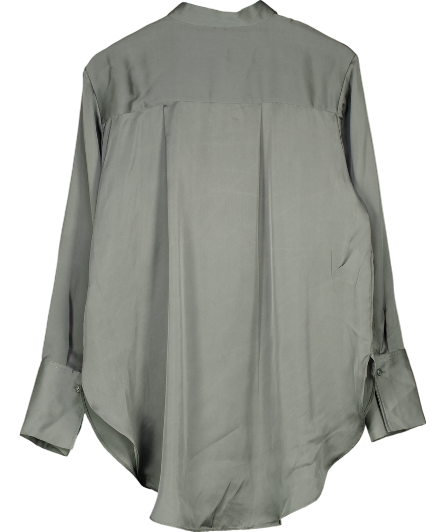 H&M Green Collarless Satin Button Down Shirt UK M