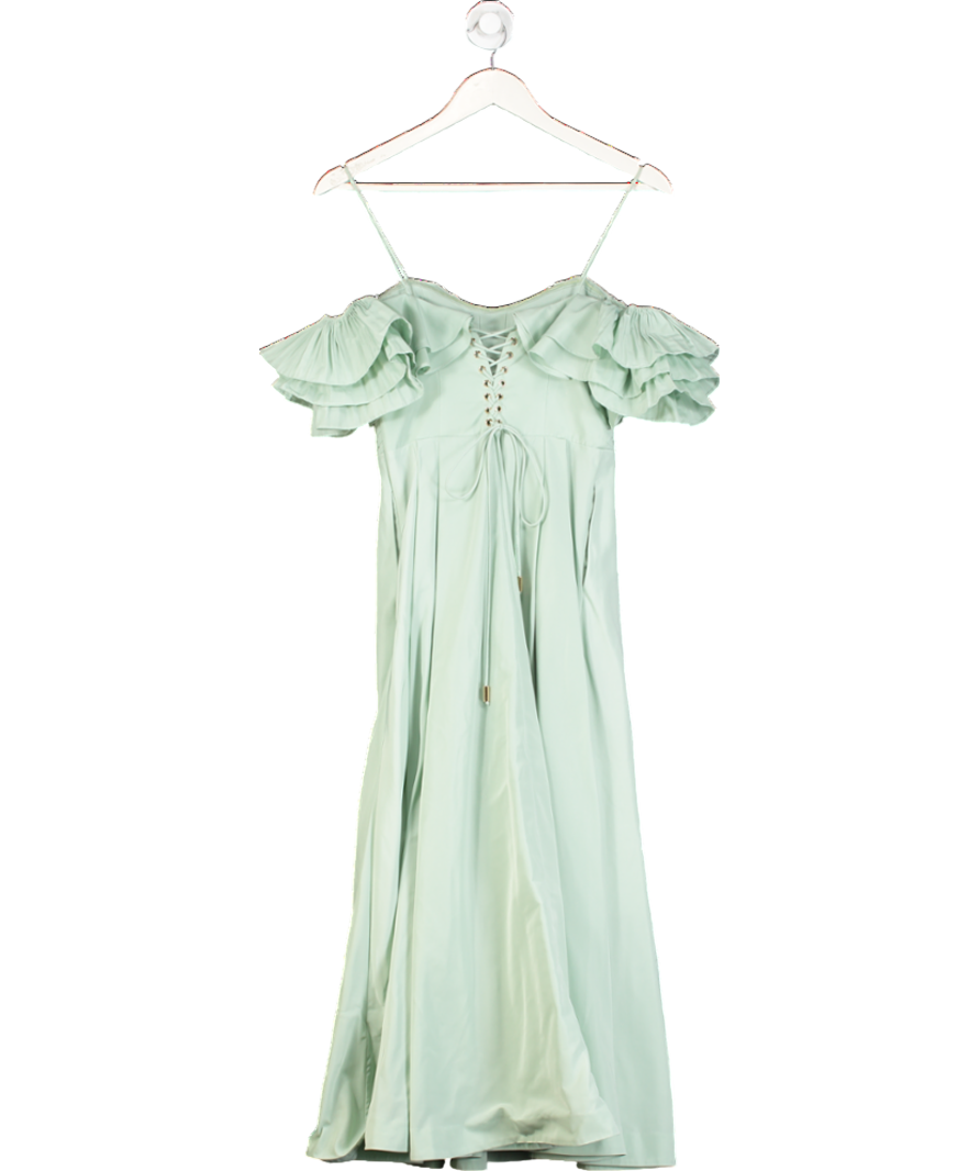 Karen Millen Green Ruffle Sleeve Lace Up Back Dress UK 4
