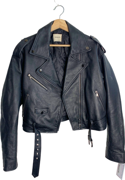 House of CB Black Leather Biker Jacket M