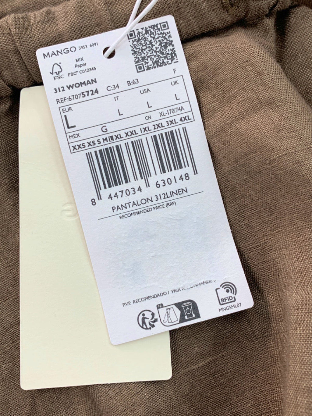 Mango Brown Linen Trousers UK L