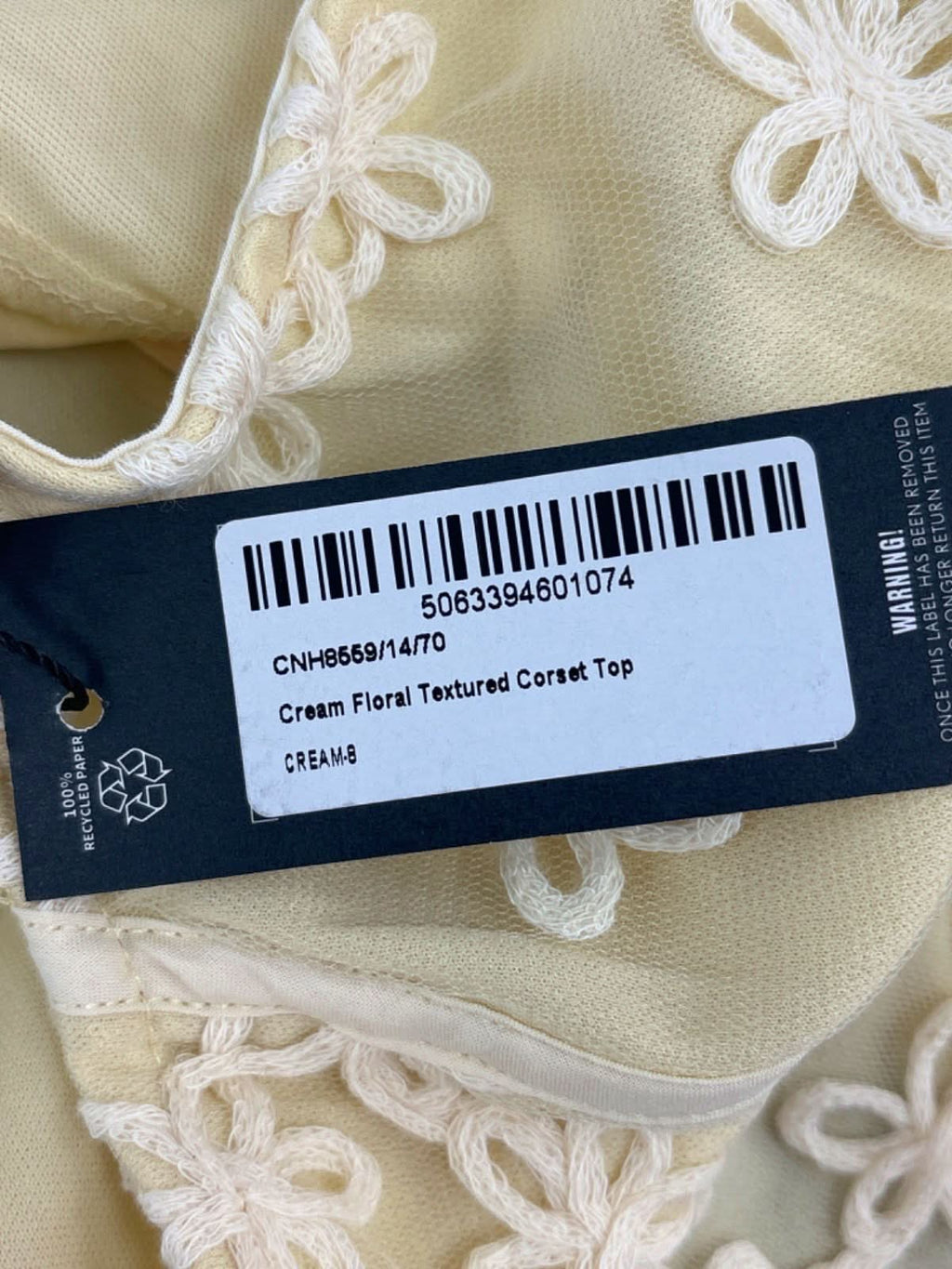 PrettyLittleThing Cream Floral Textured Corset Top Size 8