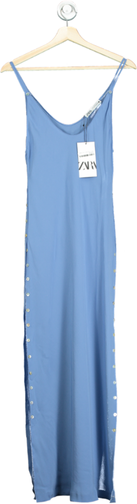 Zara Blue Button-Down Side Split Maxi Dress S