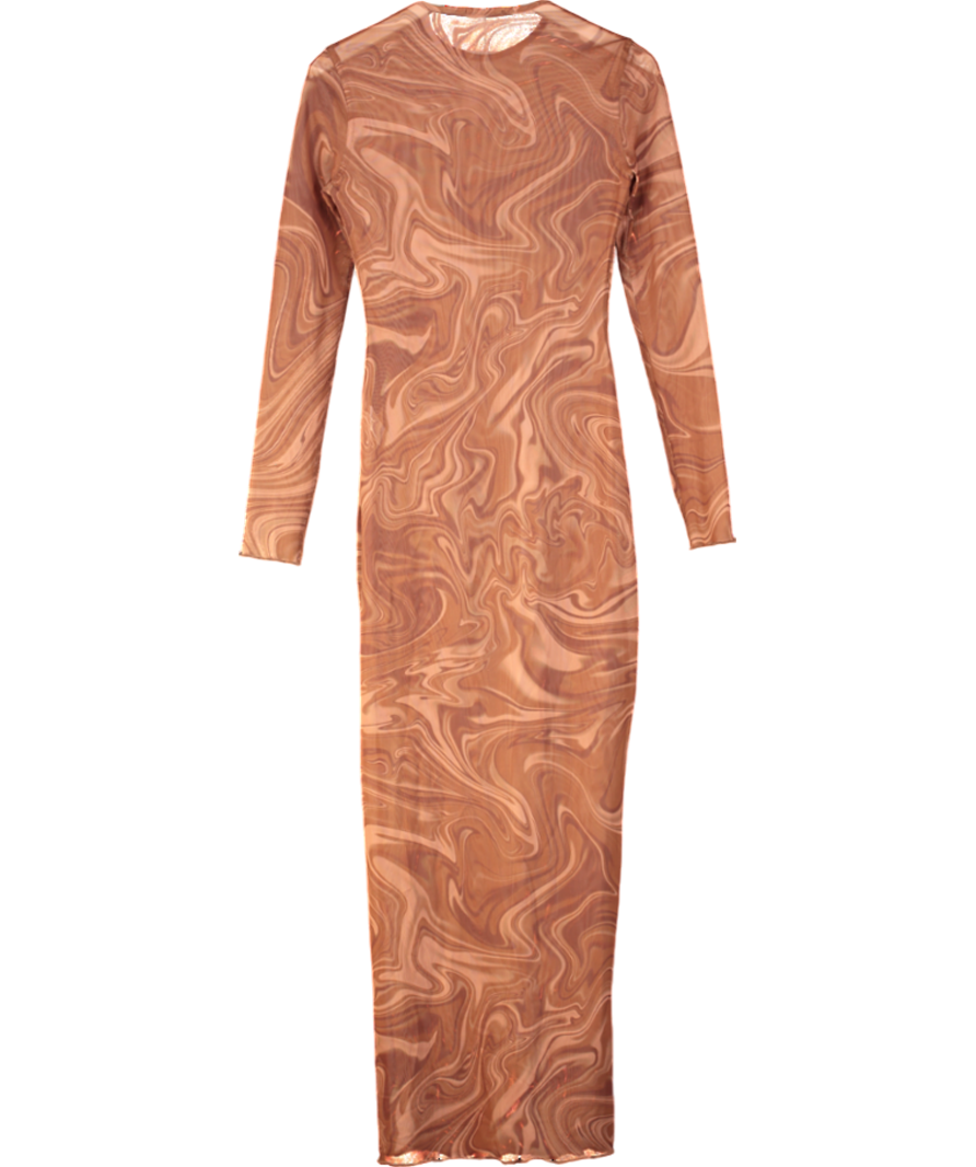 House of CB Brown Swirl Print Mesh Maxi Dress UK S