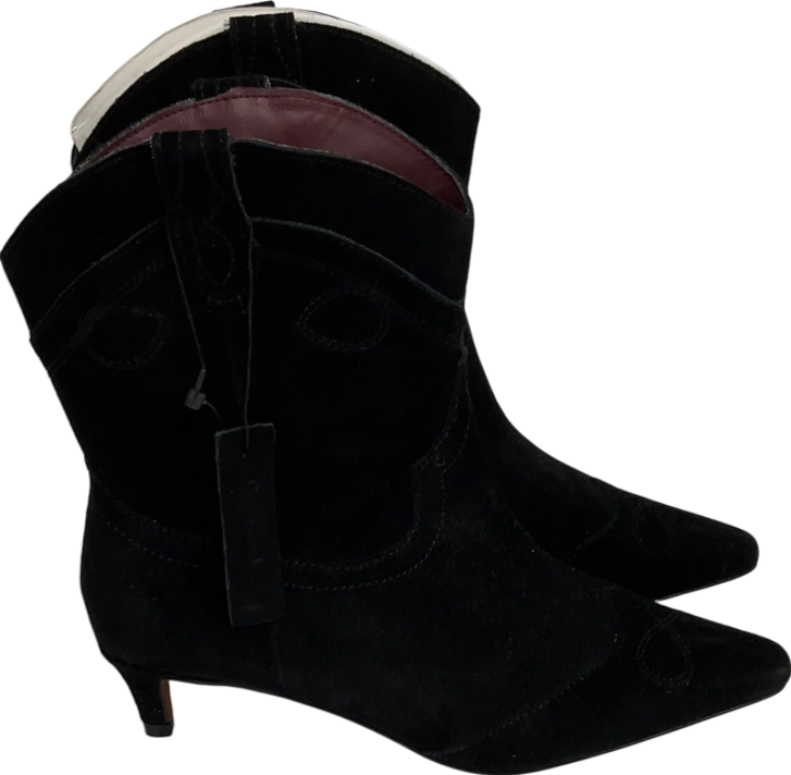 River Island Black Suede Kitten Heeled Western Boots UK 5 EU 38 👠