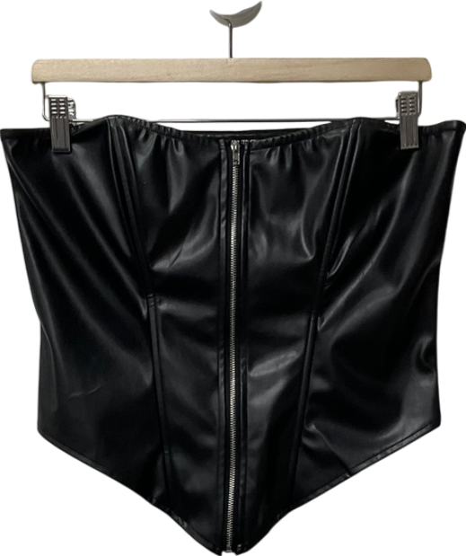 PrettyLittleThing Shape Black Faux Leather Zip Front Corset UK 10