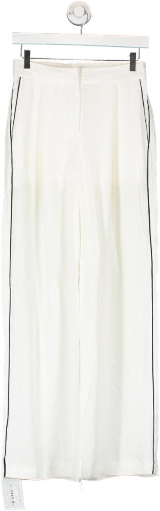 REISS White Gina Mid Rise Wide Leg Contrast Trim Trousers UK 6