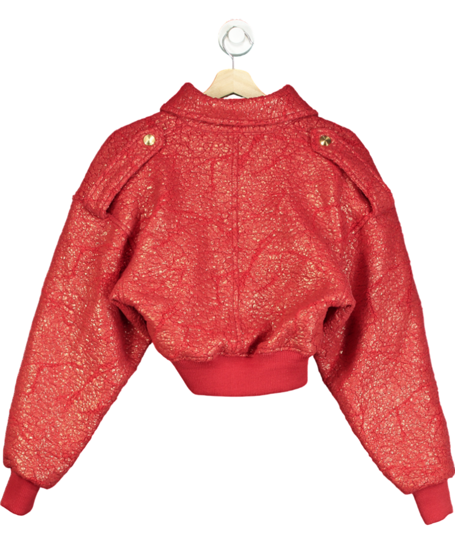 Mariam Al Sibai Red Textured Cropped Bomber Jacket UK XS/S