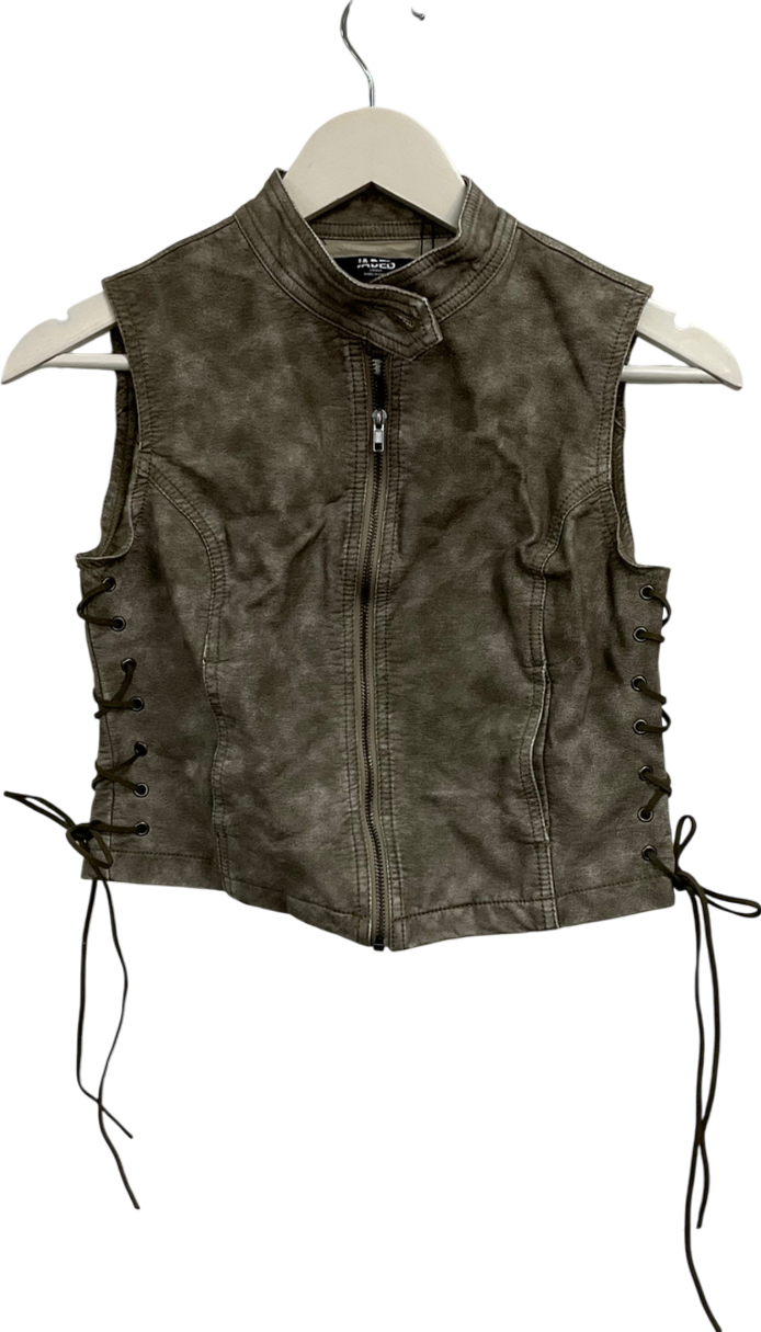 Jaded London Grey Washed Pu Fitted Jacket With Lace Up Back UK S