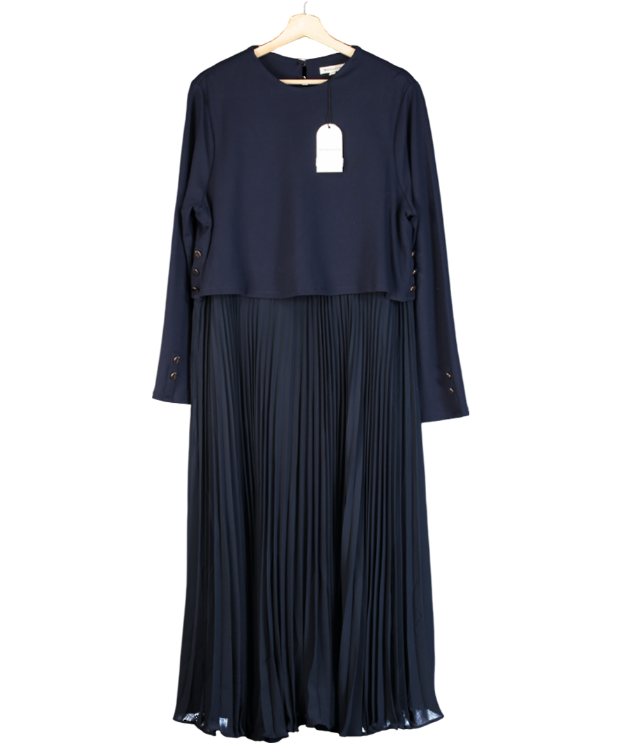 Monsoon Blue Penny Long Sleeve Pleated Midi Dress UK XL