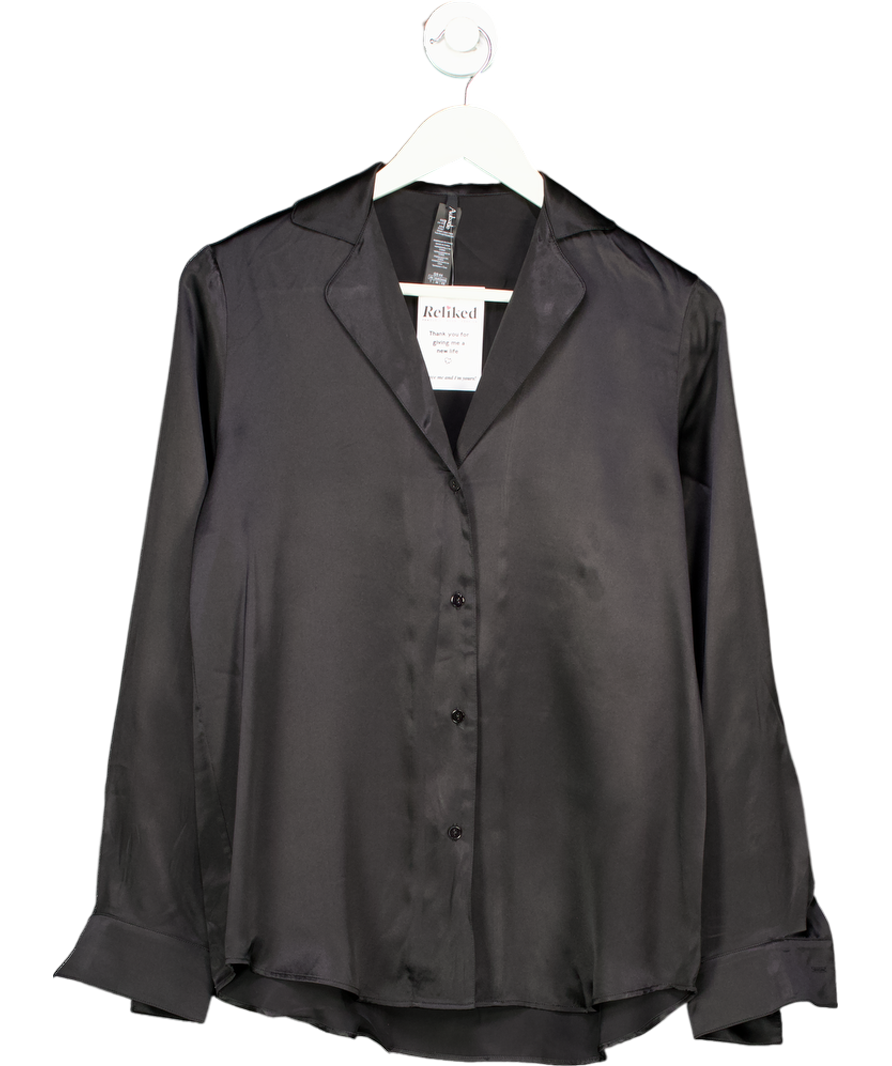 Aubade Black Long Sleeve Shirt 100% Silk UK XS