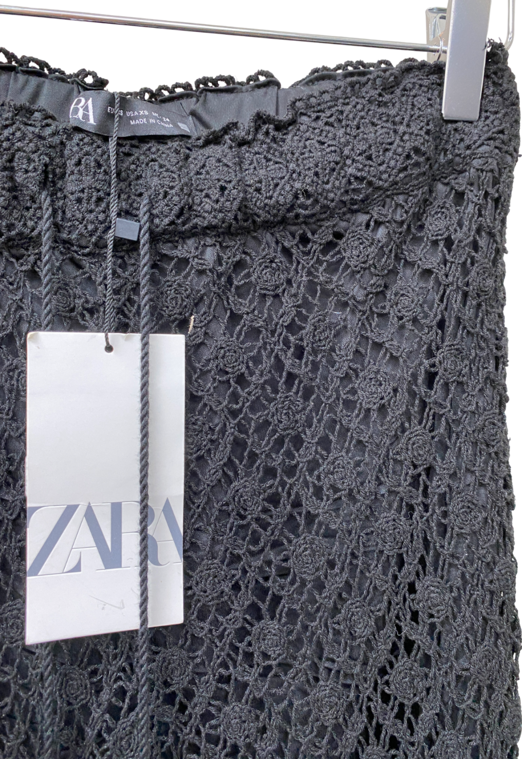 ZARA Black Crochet Flare Trousers UK XS