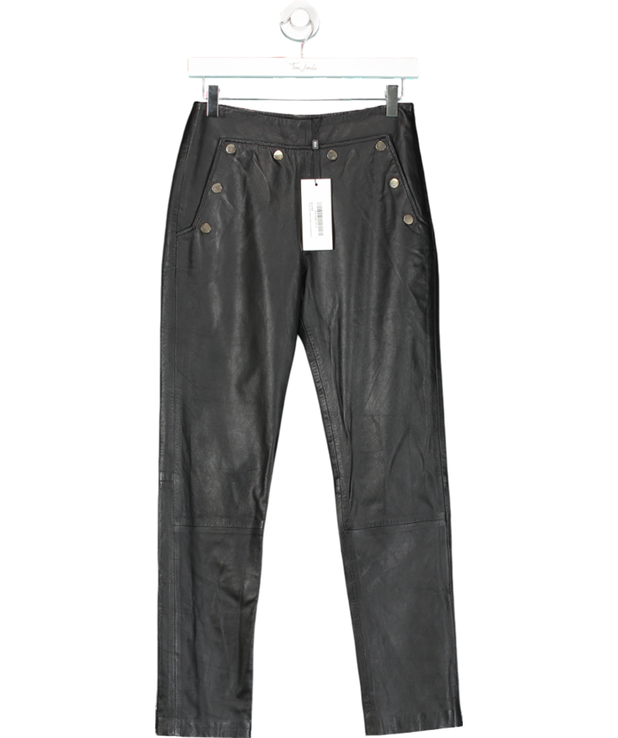 Karen Millen Black Petite Leather Button Detail Trousers - Petite Length UK 4
