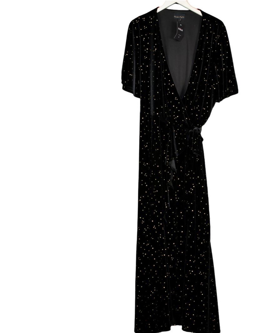 Goddiva Black Holly Velvet Star Wrap Maxi Dress UK 24
