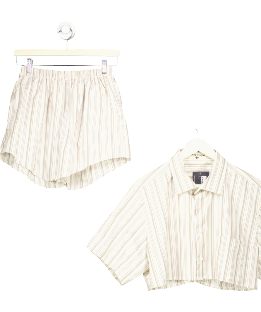 Havre Studio Beige Striped Cropped Shirt And Short Set UK S