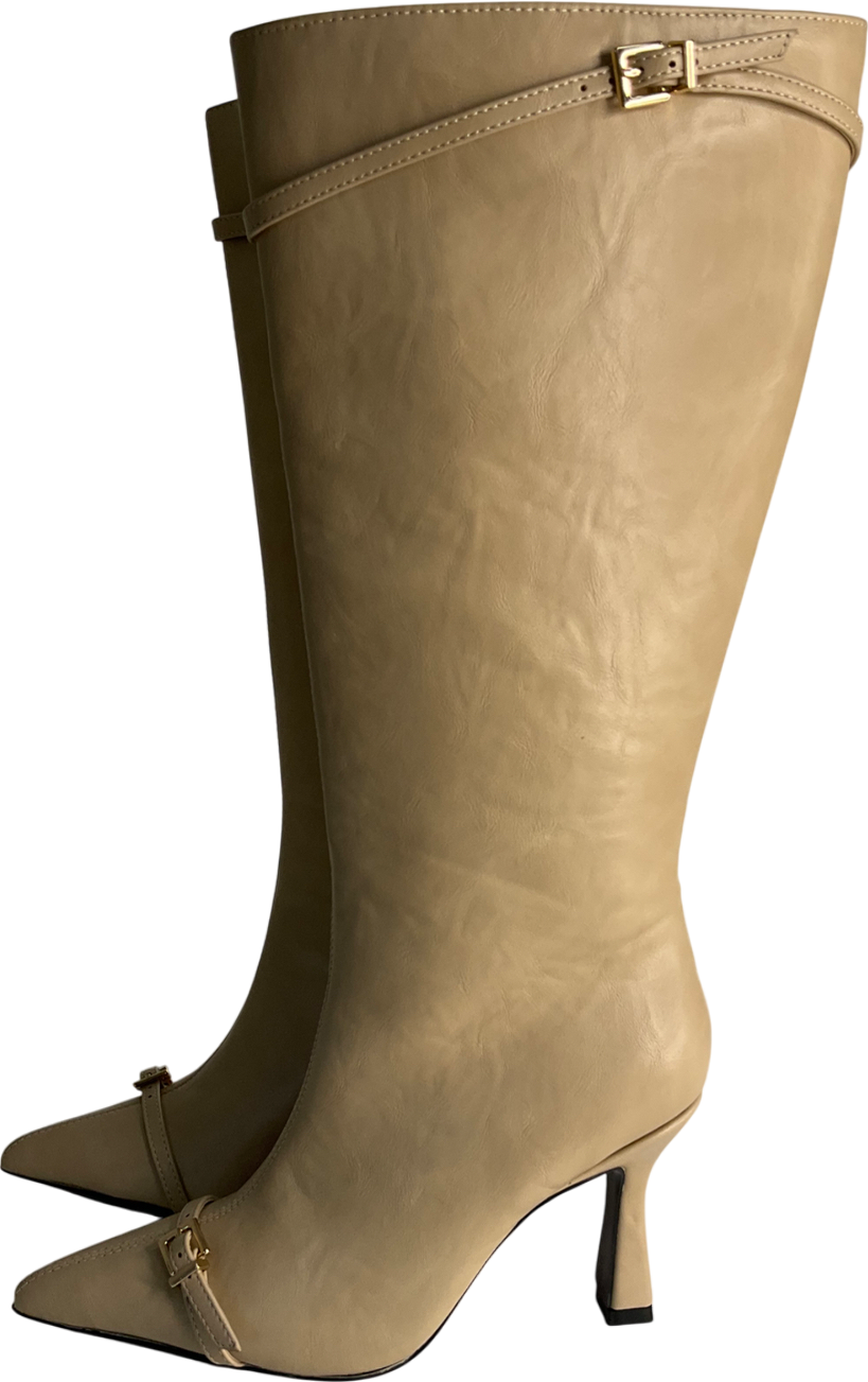 4th & Reckless Beige Buckle Front Knee High Boots UK 4 EU 37 👠