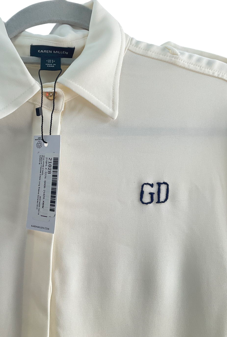Karen Millen White Premium Viscose Crepe Long Sleeved Collared Top UK 6