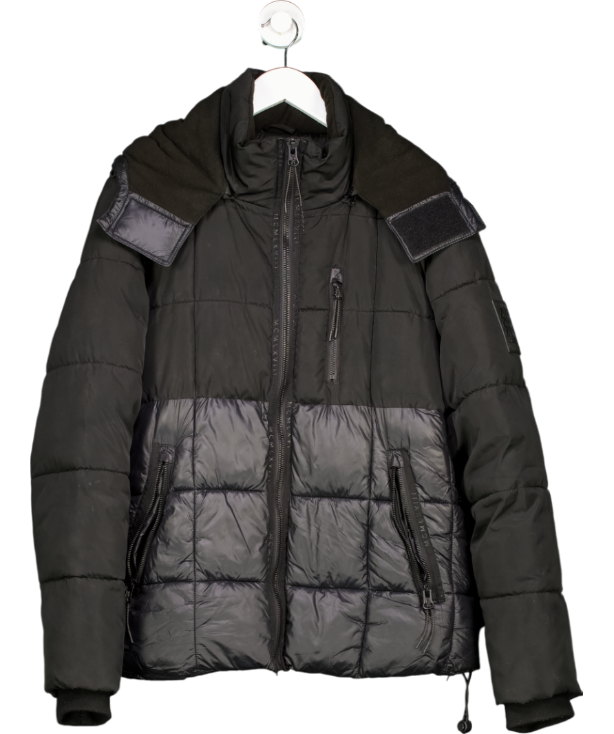 River Island Black Puffer Jacket With Fleece Lined Hood UK M