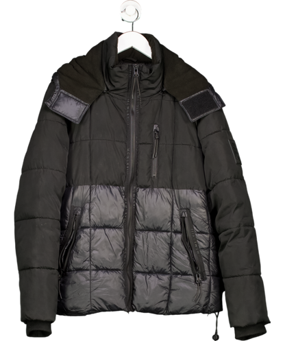 River Island Black Puffer Jacket With Fleece Lined Hood UK M