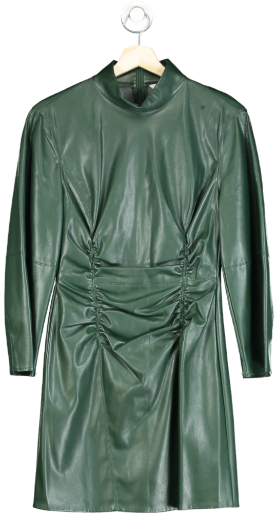 Zara Green Faux Leather Ruched Dress UK S