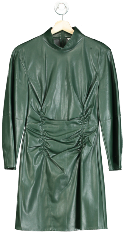 Zara Green Faux Leather Ruched Dress UK S