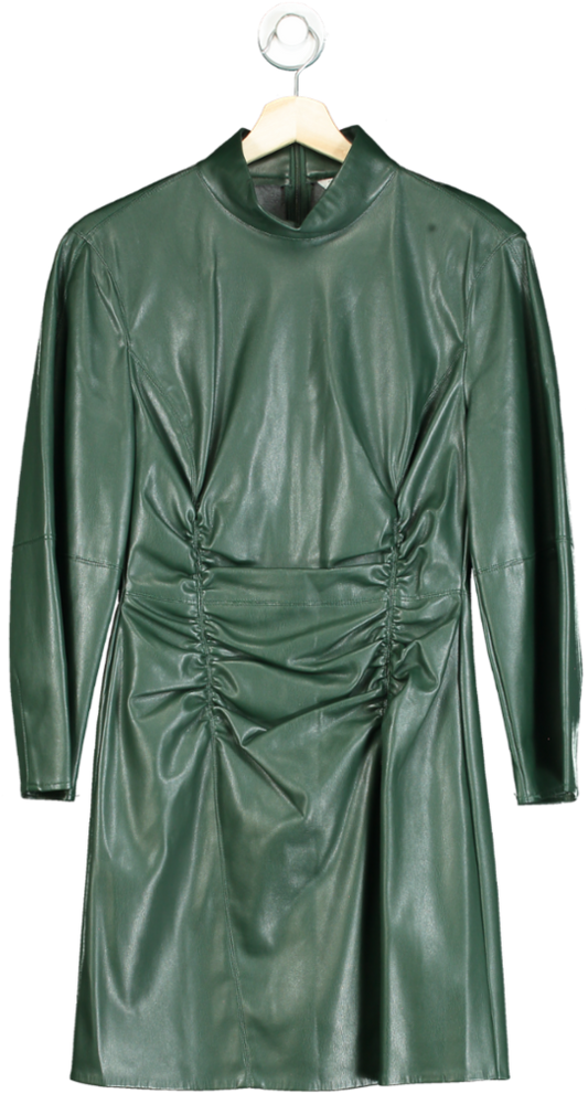 Zara Green Faux Leather Ruched Dress UK S