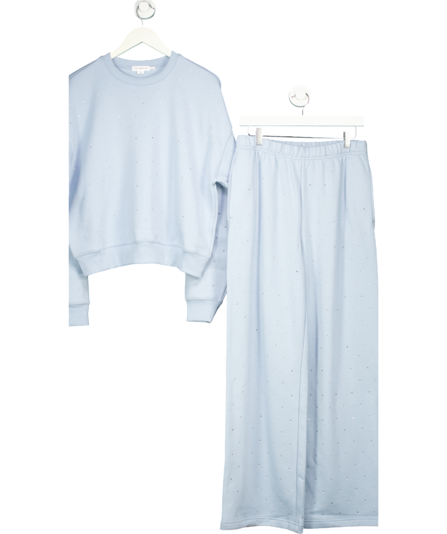 Good American Blue 2-piece Crystal-embellished Round-neck Cotton-blend Jumper And Wide Leg Jogging Bottoms Set UK M