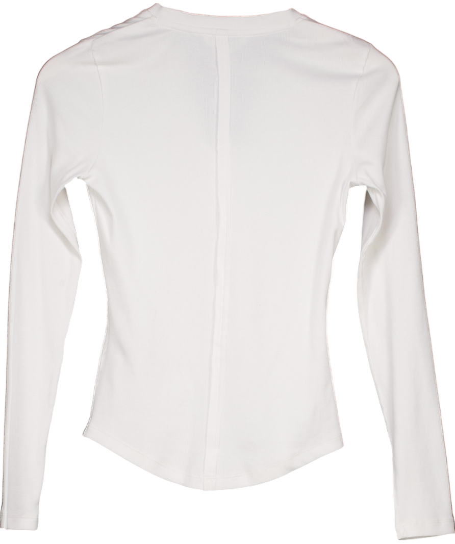 Next White Ribbed Henley Long Sleeve Top UK 8