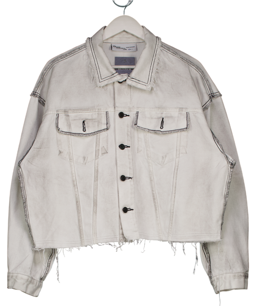 denim research lab White Stitch Dirty Wash Crop Jacket UK S
