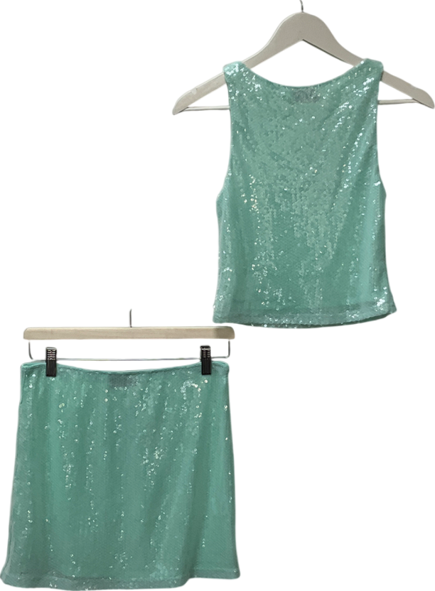 White Fox Blue Like You Mean It Sequin Mini Skirt & Top UK M