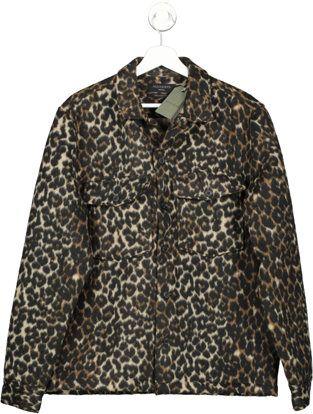 AllSaints Brown Wool Blend Laurier Leopard Shirt BNWT UK M