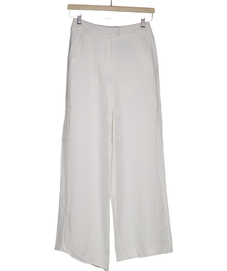 Karen Millen White Tailored Viscose Satin Back Crepe Wide Leg Trousers UK 6 PETITE