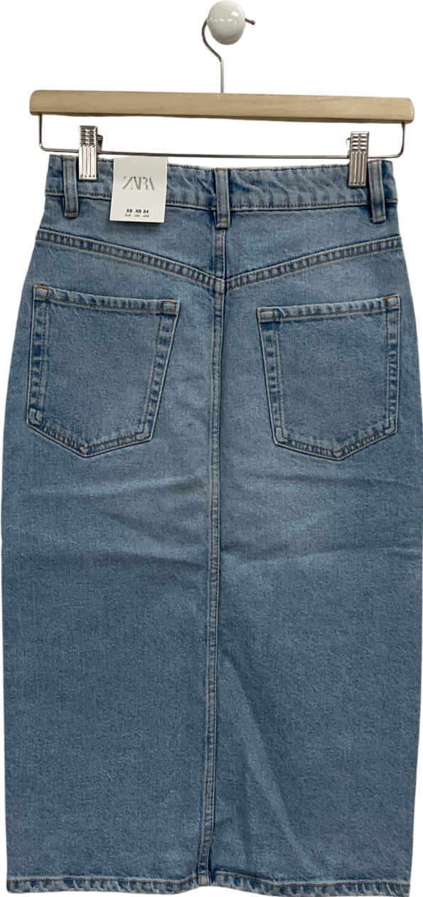 ZARA Blue Denim Crossover Midi Skirt UK XS