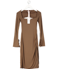 Oh Polly Brown Sawyer Square Neck Long Sleeve Midi Dress UK 8