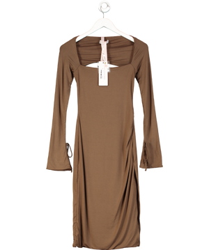 Oh Polly Brown Sawyer Square Neck Long Sleeve Midi Dress UK 8