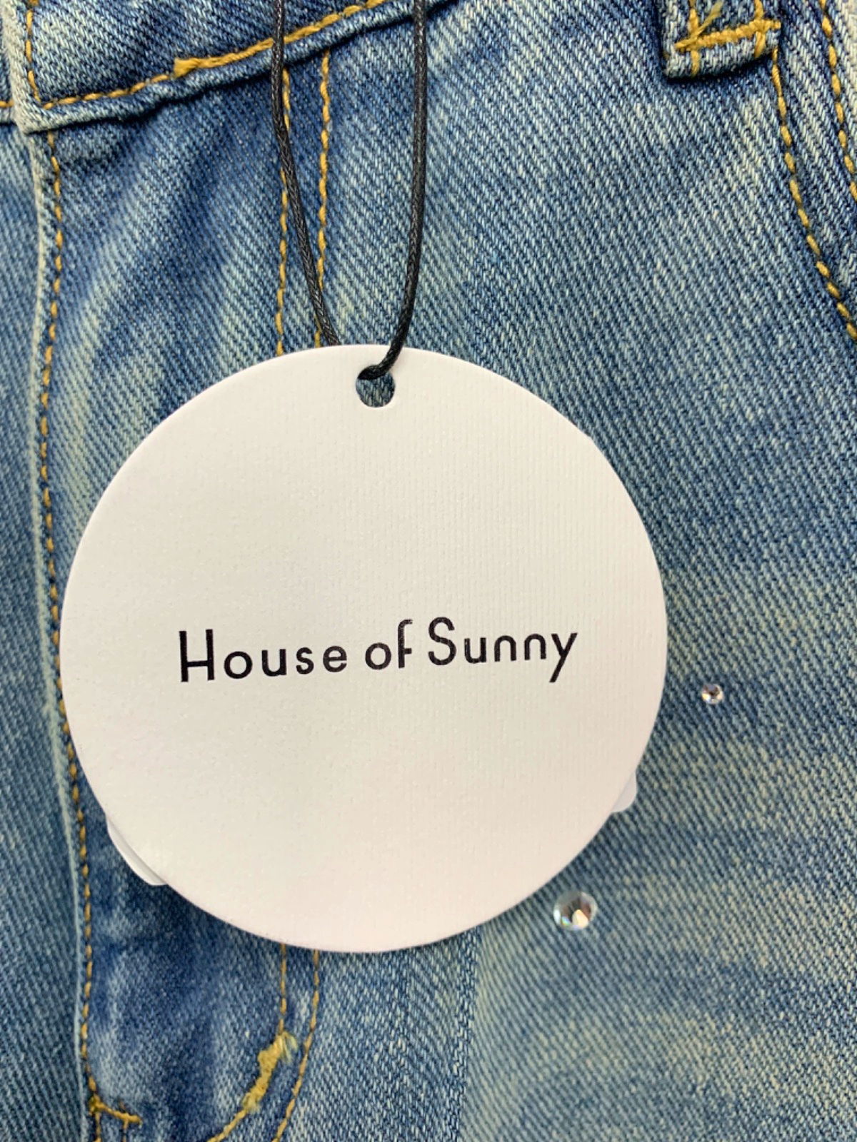 House of Sunny Sky Blue Crystalised Wide Leg Denim 8