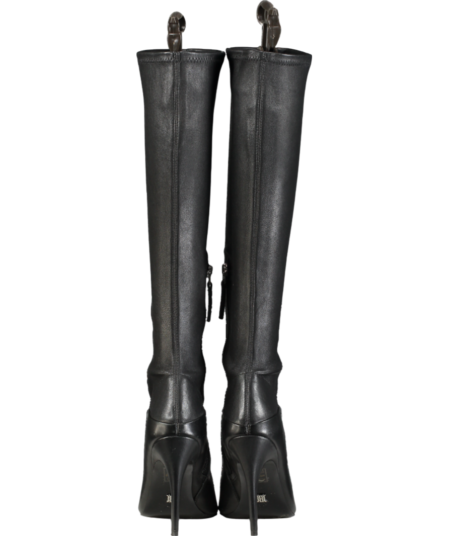 REISS Black Knee High Stretch Leather Boots UK 6 EU 39 👠