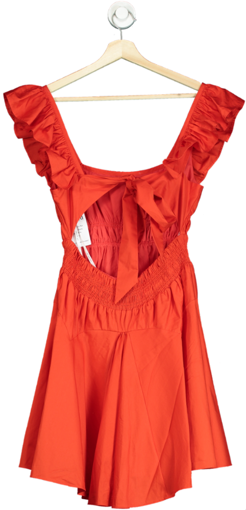 Self Portrait Red Cotton Ruffle Mini Dress UK 8