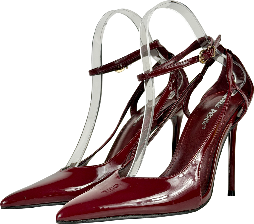 Public Desire Red Patent Cut Out Detail Ankle Strap Court Shoes UK 6 EU 39 👠